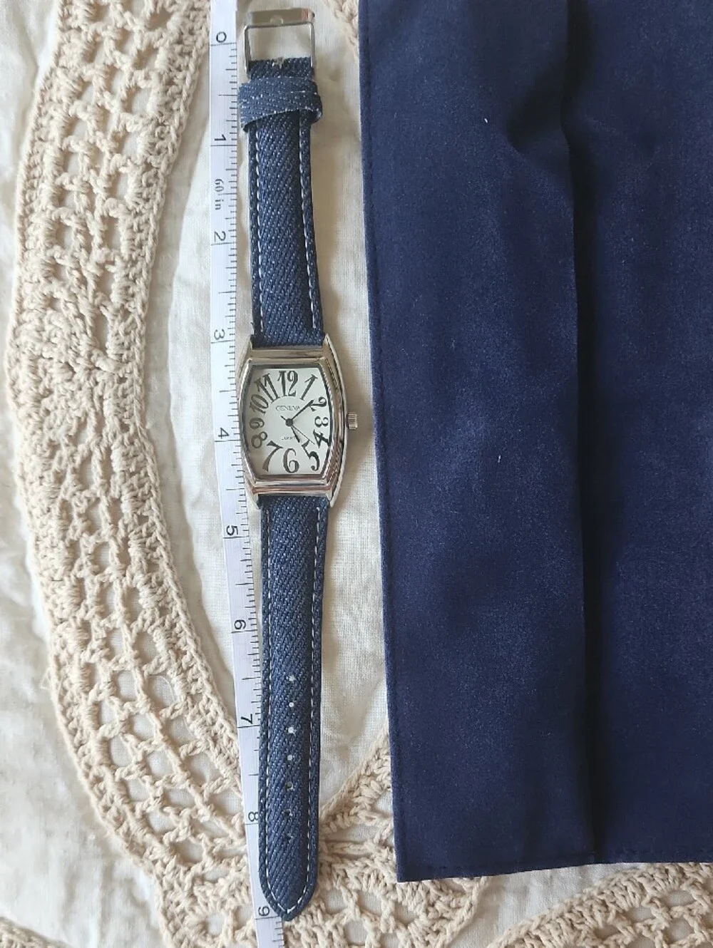 NEW Geneva Navy Denim Strap Silver Tone Quartz Watch